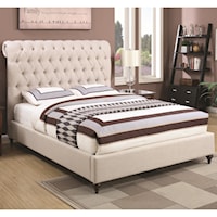 Full Upholstered Bed in Beige Fabric
