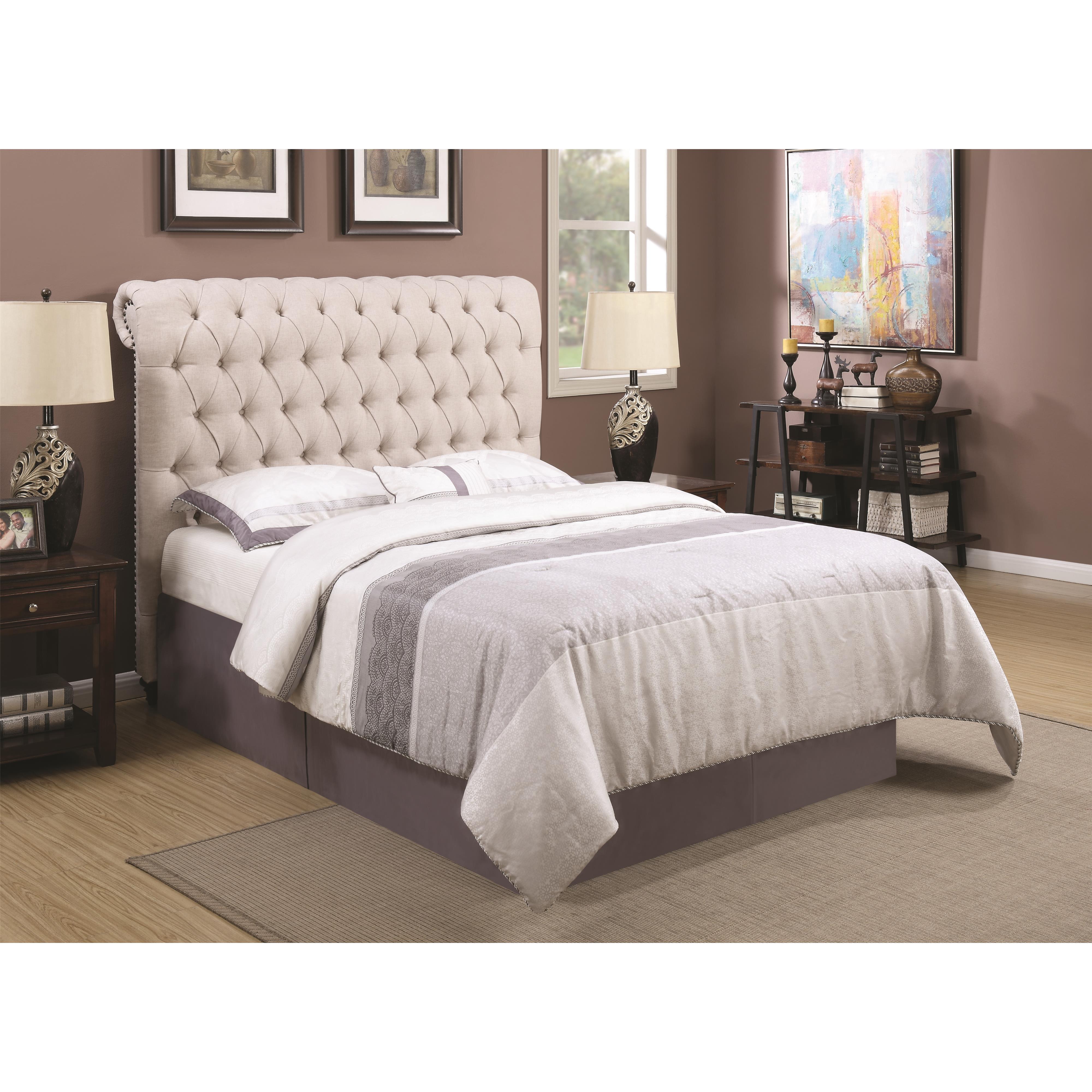 Coaster Devon 300525KEB1 King Rolled Headboard in Beige Fabric Value