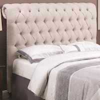 California King Rolled Headboard in Beige Fabric