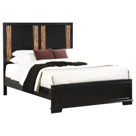 Contemporary King Bed with Two-Tone Gray & Textured Oak-Like Finish