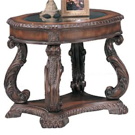 Traditional Oval End Table with Glass Inlay Top