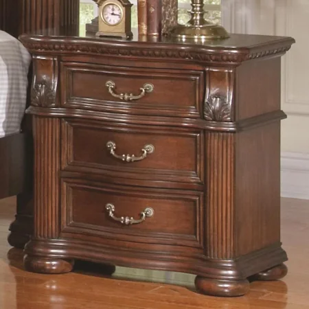Three-Drawer Traditional Nightstand with Reeded Pillar Accents