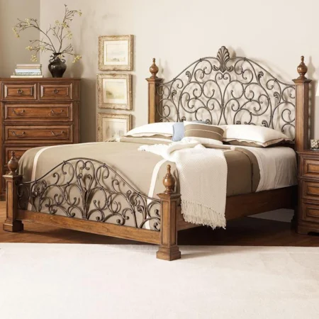 Queen Poster Bed with Scrolled Accents