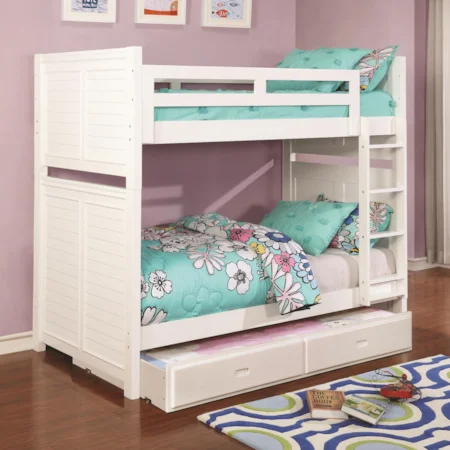 Louvered White Twin over Twin Bunk Bed