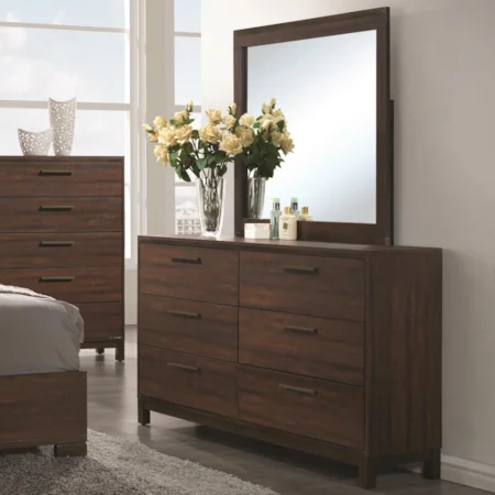 Dresser with Six Dovetail Drawers and Mirror