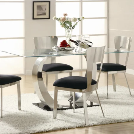 Contemporary Glass Top Table with Silver Metallic Base