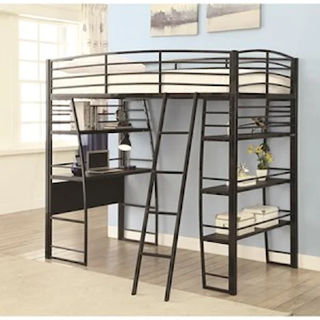 Twin Workstation Bed with Open Shelving