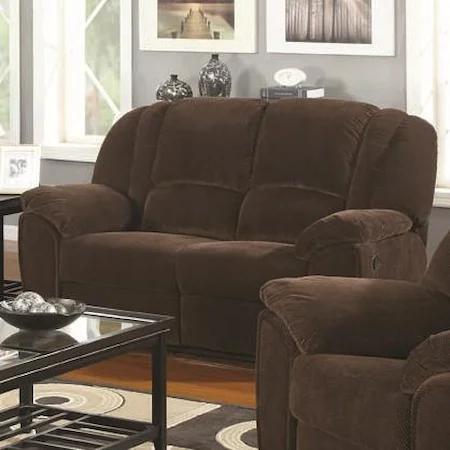 Casual Soft Brown Split Back Cushioned Love Seat with Reclining Seats
