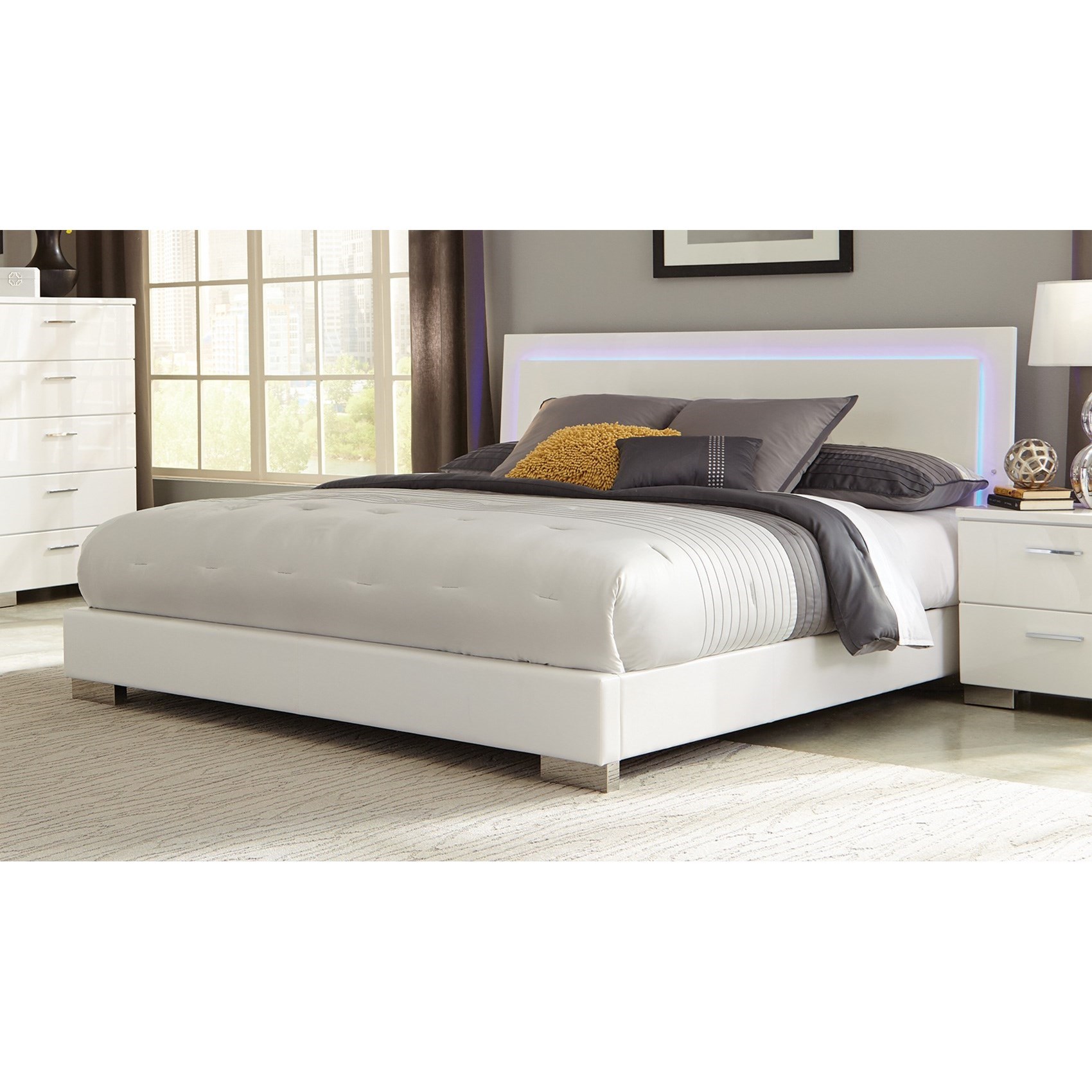 Coaster Felicity 203500KW California King Low Profile Bed with LED Backlight Arwood s Furniture Platform or Low Profile Bed