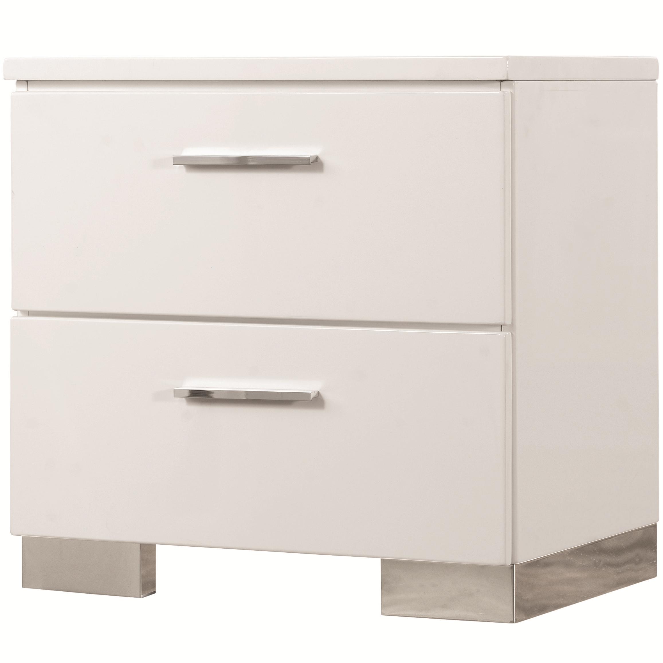 Coaster 203502 felicity high gloss outlet white 2 drawer nightstand