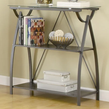 Contemporary Metal Book Rack with Glass Top