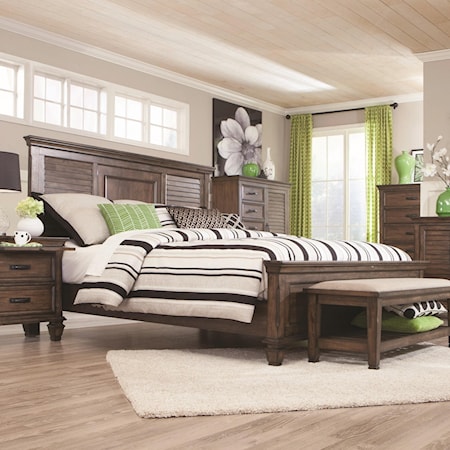 California King Bed with Louvered Panel Headboard