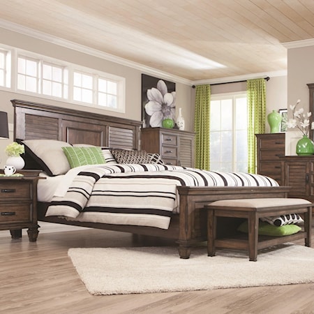 Queen Bed with Louvered Panel Headboard
