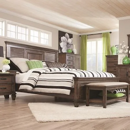 Queen Bed with Louvered Panel Headboard