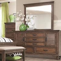 5 Drawer Dresser and Mirror Combo with Louvered Doors