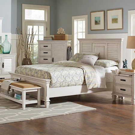 Queen Bed with Louvered Panel Headboard