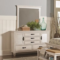 5 Drawer Dresser and Mirror Combo with Louvered Doors