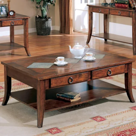 Rectangular Cocktail Table with Slate Tile Top and Storage