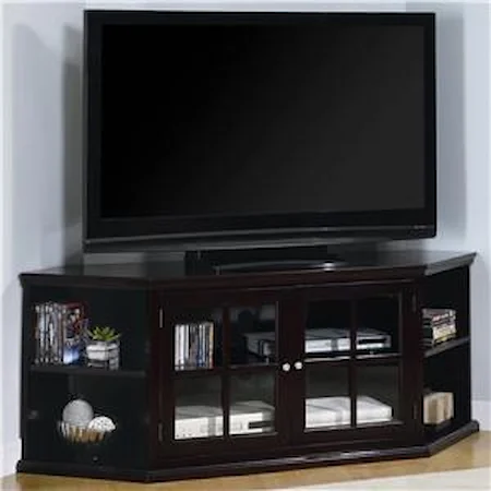 Transitional Corner Media Unit with Glass Doors