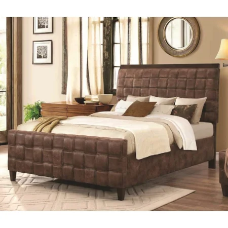 Upholstered California King Bed with Basket Weave Design
