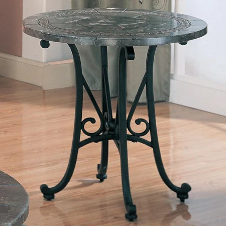 Casual End Table with Metal Base and Marble Look Top