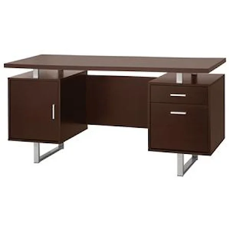 Contemporary Double Pedestal Office Desk with Metal Sled Legs & Floating Desk Top