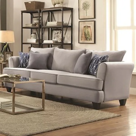 Casual Flared Arm Sofa with Four Toss Pillows