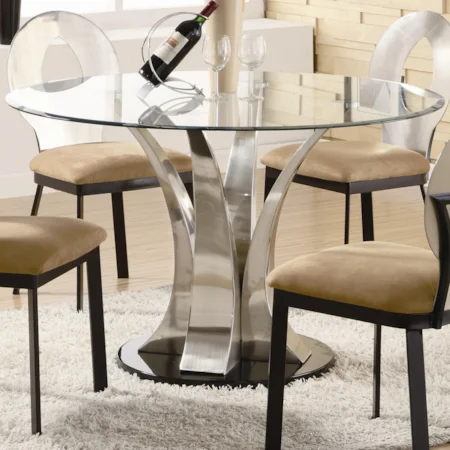 Contemporary Black Round Dining Table with Glass Top