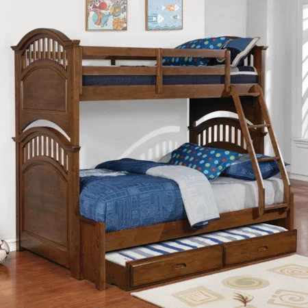 Casual Wooden Twin over Full Bunk Bed with Walnut Finish