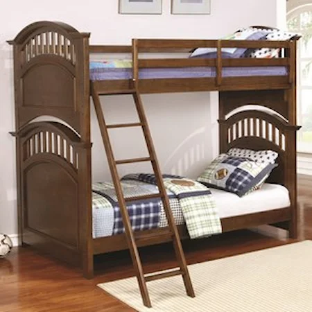 Casual Wooden Twin over Twin Bunk Bed with Walnut Finish