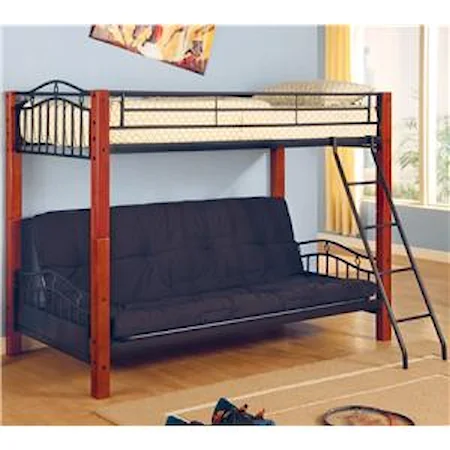 Metal and Wood Casual Twin over Futon Bunk Bed