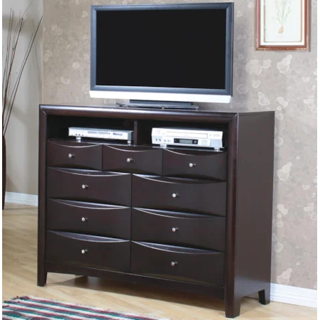 Contemporary TV Dresser with 9 Drawers and 2 Media Compartments