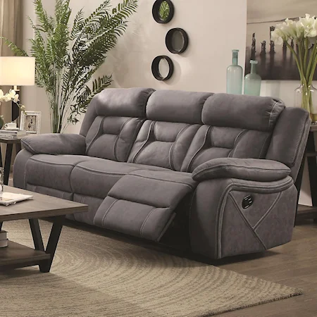 Casual Pillow-Padded Reclining Sofa with Contrast Stitching