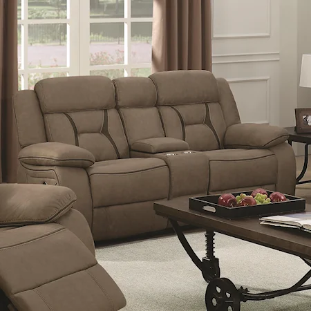 Casual Pillow-Padded Reclining Loveseat with Cupholder Storage Console