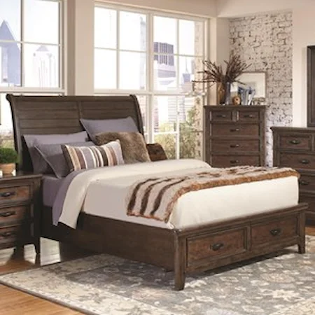 Queen Sleigh Bed with 2 Footboard Drawers