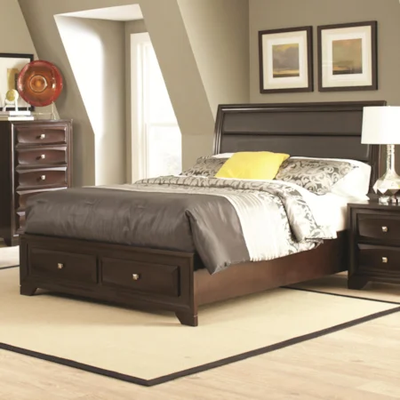 Queen Bed with Upholstered Headboard and Storage Footboard