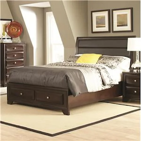 Queen Bed with Upholstered Headboard and Storage Footboard