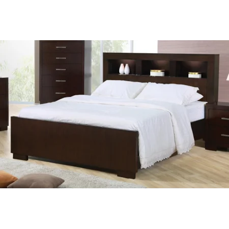 California King Contemporary Bed with Storage Headboard and Built in Lighting