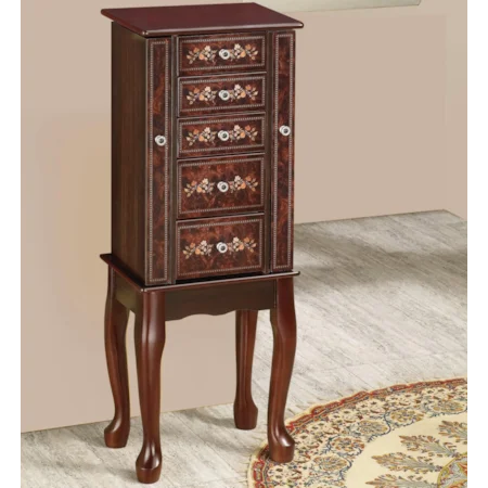 5 Drawer Jewelry Armoire with Floral Accents