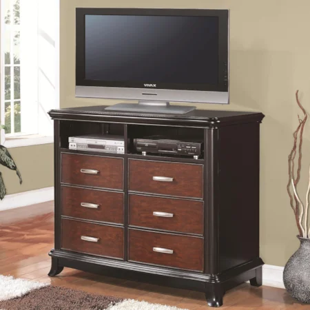 6 Drawer Media Chest with Rectangular Metal Hardware