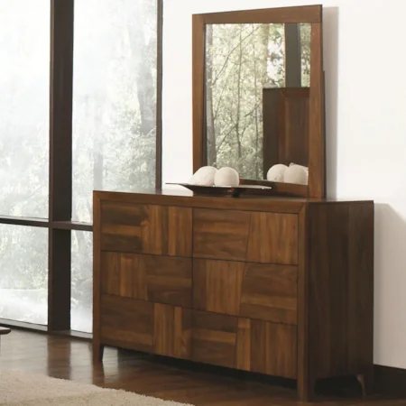 Transitional 6 Drawer Dresser & Mirror Set