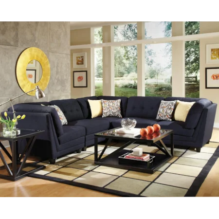 Transitional Five Piece Sectional Sofa with Tufting
