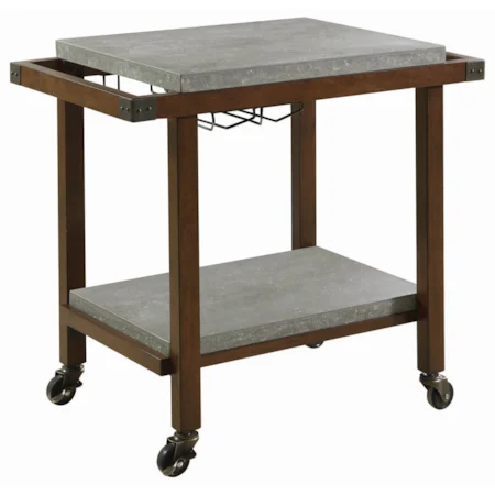Serving Cart with Wine Glass Storage and Concrete Top