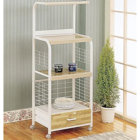1 Drawer White Serving Cart with 3 Shelves & Casters