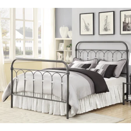 Queen Metal Bed with Crystal Knobs