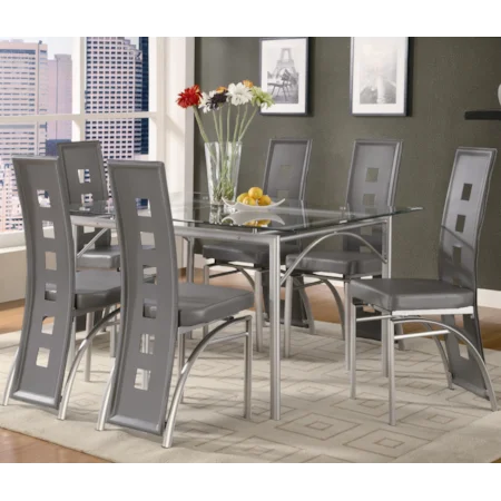 Contemporary Metal Dinner Table w/ Gray Upholstered Chairs