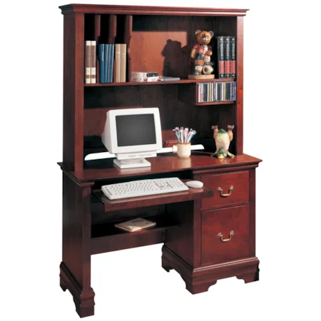 Traditional Single Pedestal Computer Desk and Hutch