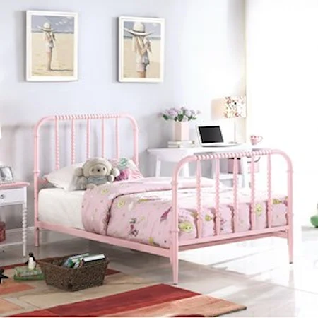 Casual Twin Bed with Pink Finished Bobbin Motifs