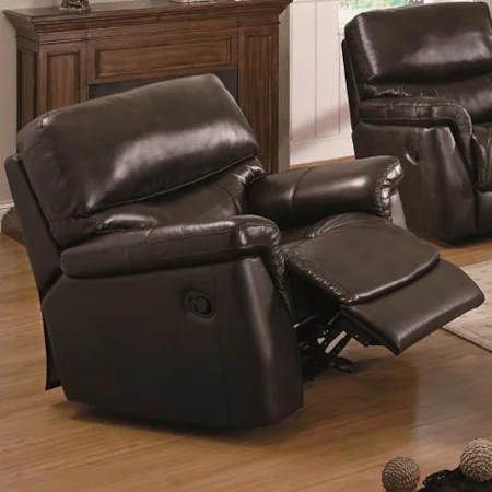 Casual Deep Brown Leather Pillow Arm Glider Recliner