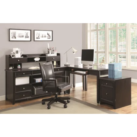 L-Shaped Desk with File Cabinet, Printer Drawer, and Keyboard Drawer